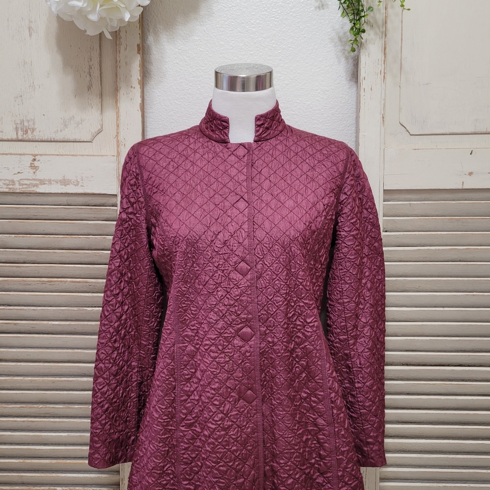 Eileen Fisher 100% tussah silk magnetic snap button jacket, burgundy size PP - Picture 2 of 14